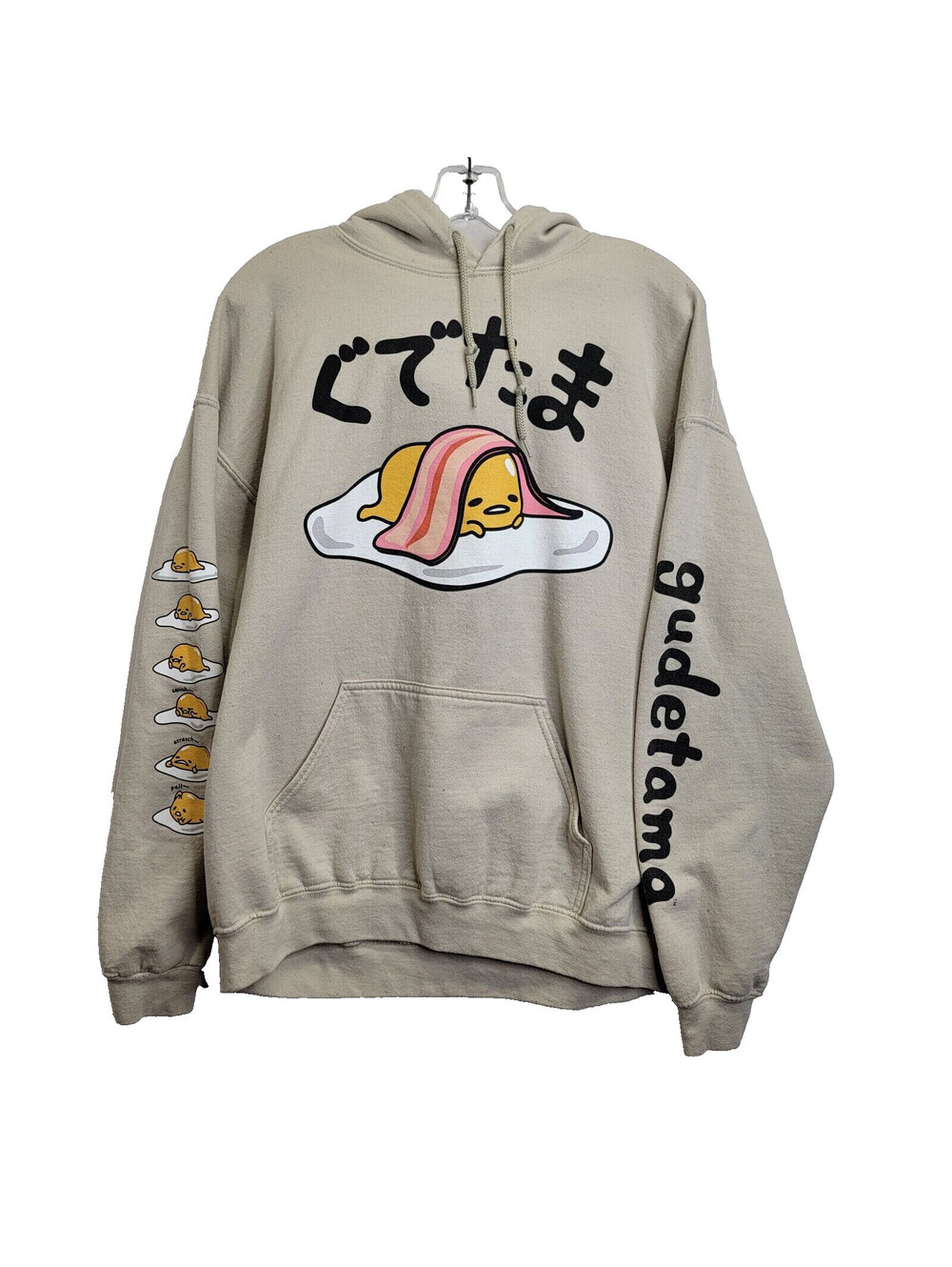 Gudetama Tan Hoodie Sweatshirt Adult Size M Medium Unisex "The Lazy Egg"